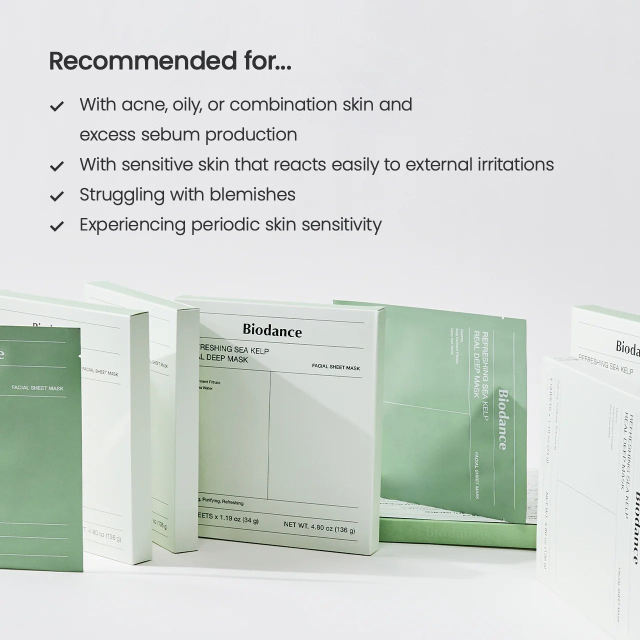 BIODANCE Refreshing Sea kelp Real Deep Mask, Overnight Hydrogel Mask, Calming, Oil & Sebum Control, Blemish Care, Korean Skincare, Stocking Stuffers for Teen Girls | 1.19oz(34g) x 16ea