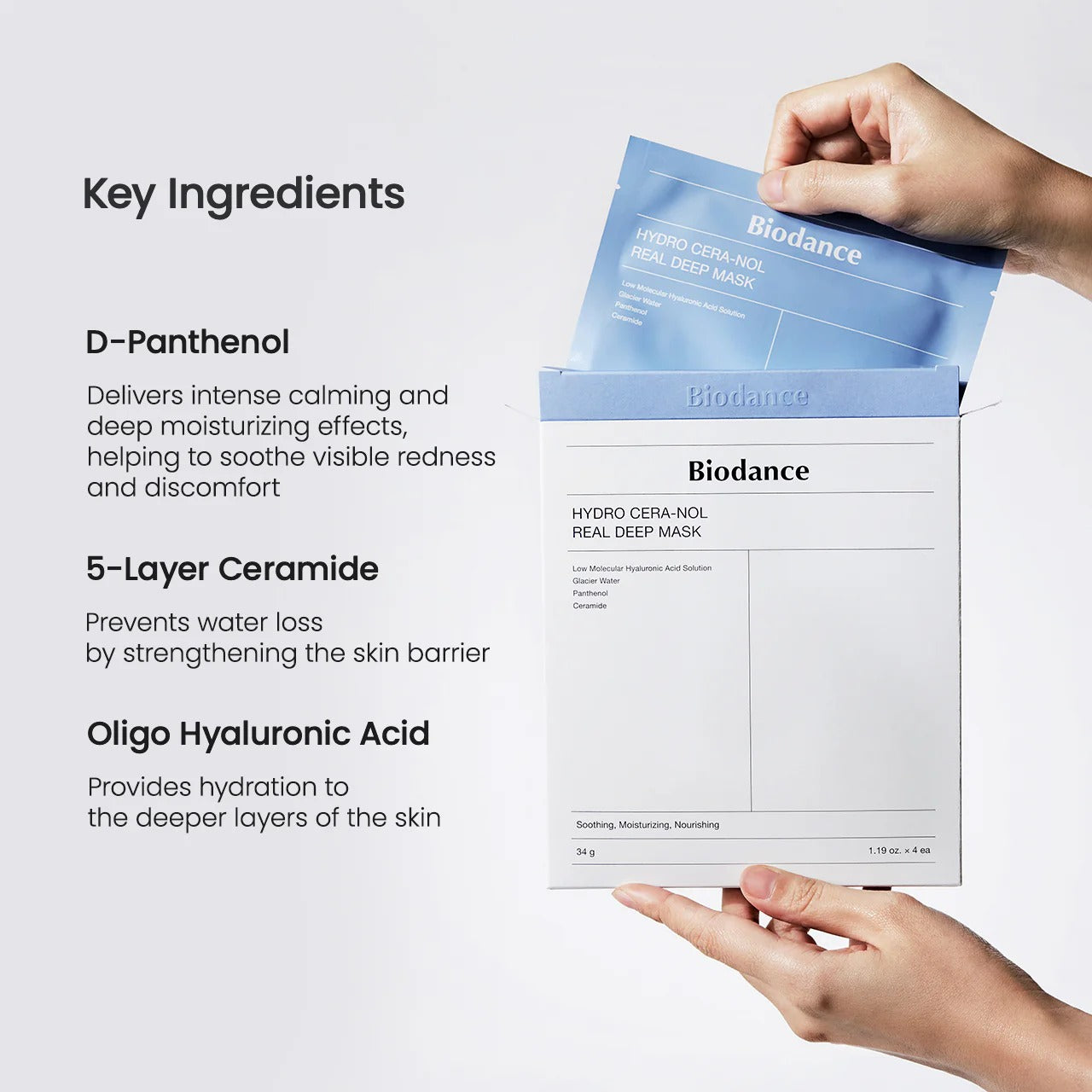 BIODANCE Hydro Cera-nol Real Deep Mask, Overnight Hydrogel Mask, Hydrating Facial Mask For Sensitive Skin, Redness Reducing & Quick Soothing Effect, Korean Skincare, Stocking Stuffers |1.19oz(34g) x 16ea