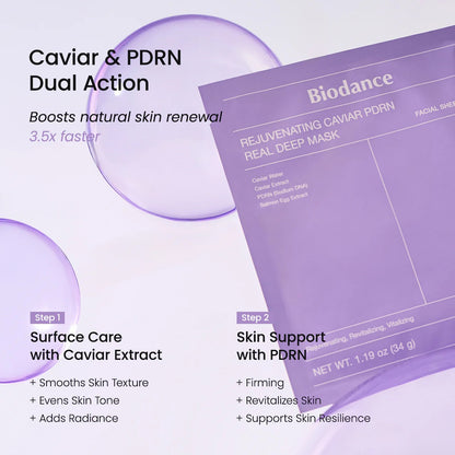 BIODANCE Rejuvenating Caviar PDRN Real Deep Mask, Overnight Hydrogel Mask, Skin Firming & Radiance Boost, Enhancing Recovery for All Skin Types, Korean Skincare, Stocking Stuffers |  1.19oz(34g) x 16ea